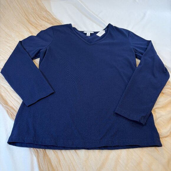 Charter Club Intimates Womens VNeck Long Sleeve Navy Top Size M - Picture 1 of 9